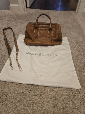 Michael Kors Brown Leather Crossbody Satchel with Gold Hardware